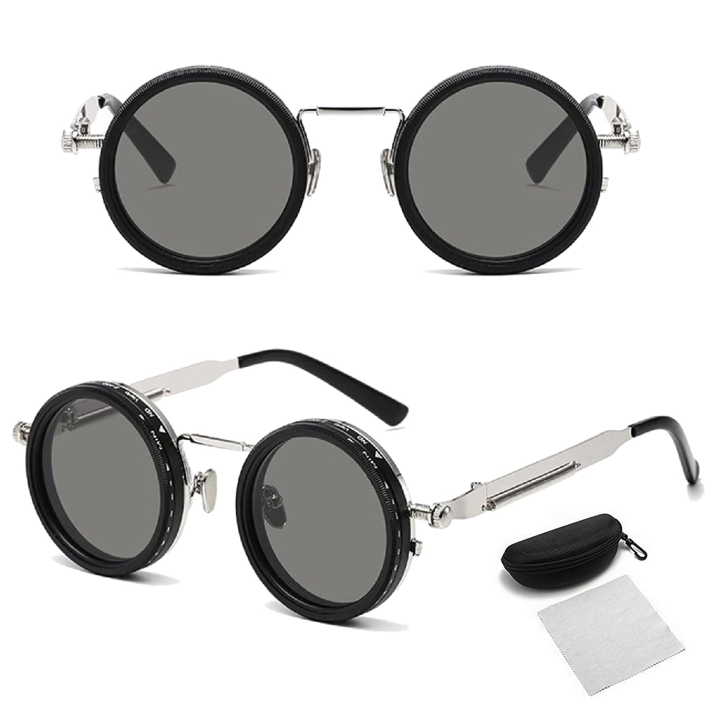🕶️Vintage Round Adjustable ND‑Polarized Sunglasses, 9‑Level Dimmable Stepless Light Control Lens, UV400 Protection Shades for Fishing Driving Outdoor Activities