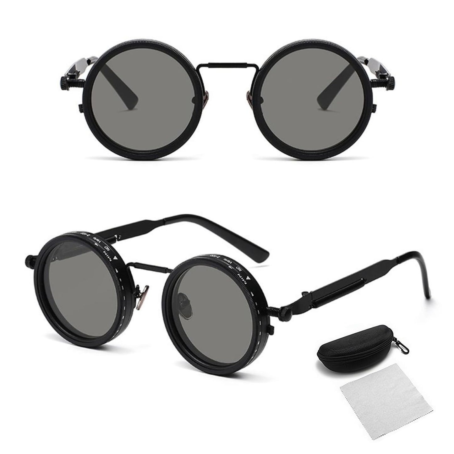 🕶️Vintage Round Adjustable ND‑Polarized Sunglasses, 9‑Level Dimmable Stepless Light Control Lens, UV400 Protection Shades for Fishing Driving Outdoor Activities