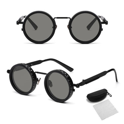 🕶️Vintage Round Adjustable ND‑Polarized Sunglasses, 9‑Level Dimmable Stepless Light Control Lens, UV400 Protection Shades for Fishing Driving Outdoor Activities
