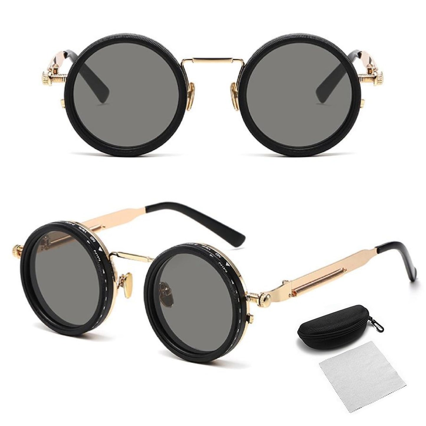 🕶️Vintage Round Adjustable ND‑Polarized Sunglasses, 9‑Level Dimmable Stepless Light Control Lens, UV400 Protection Shades for Fishing Driving Outdoor Activities