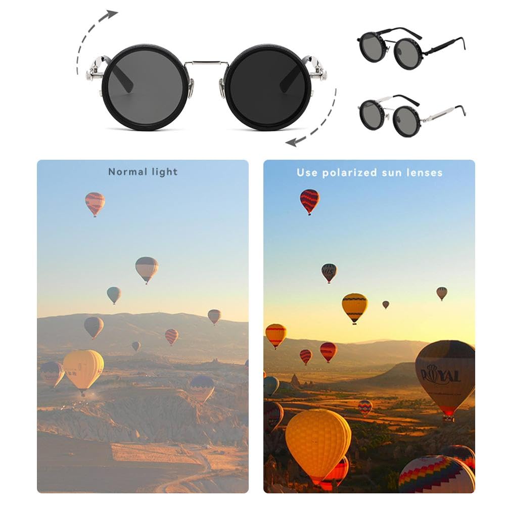 🕶️Vintage Round Adjustable ND‑Polarized Sunglasses, 9‑Level Dimmable Stepless Light Control Lens, UV400 Protection Shades for Fishing Driving Outdoor Activities