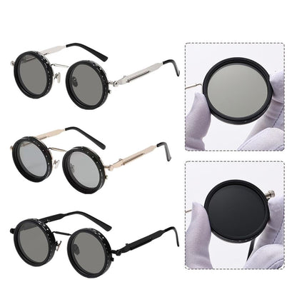 🕶️Vintage Round Adjustable ND‑Polarized Sunglasses, 9‑Level Dimmable Stepless Light Control Lens, UV400 Protection Shades for Fishing Driving Outdoor Activities