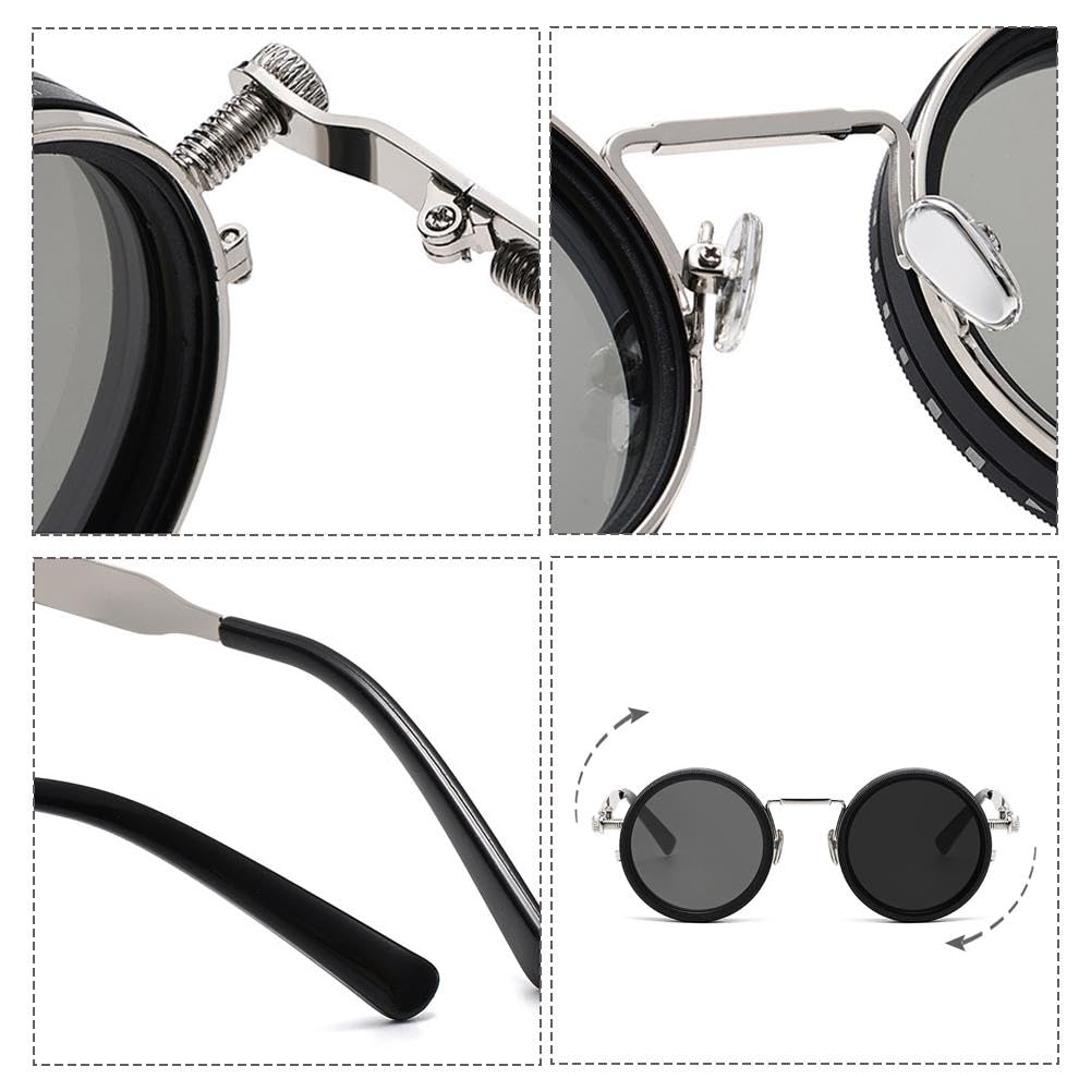 🕶️Vintage Round Adjustable ND‑Polarized Sunglasses, 9‑Level Dimmable Stepless Light Control Lens, UV400 Protection Shades for Fishing Driving Outdoor Activities