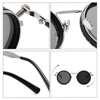 🕶️Vintage Round Adjustable ND‑Polarized Sunglasses, 9‑Level Dimmable Stepless Light Control Lens, UV400 Protection Shades for Fishing Driving Outdoor Activities