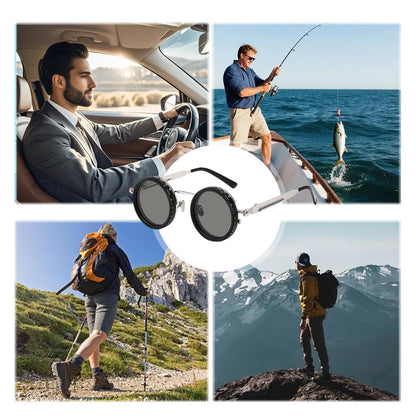 🕶️Vintage Round Adjustable ND‑Polarized Sunglasses, 9‑Level Dimmable Stepless Light Control Lens, UV400 Protection Shades for Fishing Driving Outdoor Activities